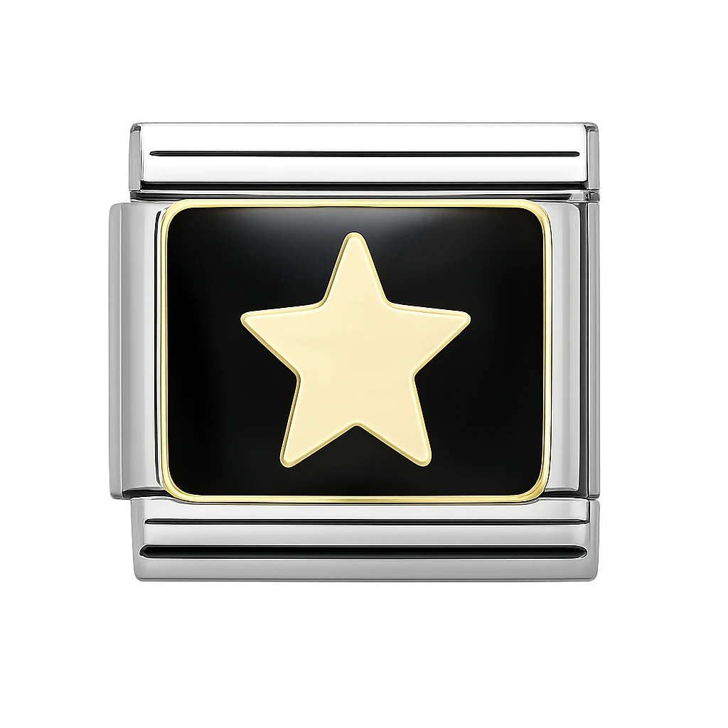 black enamel Star Silver Charm