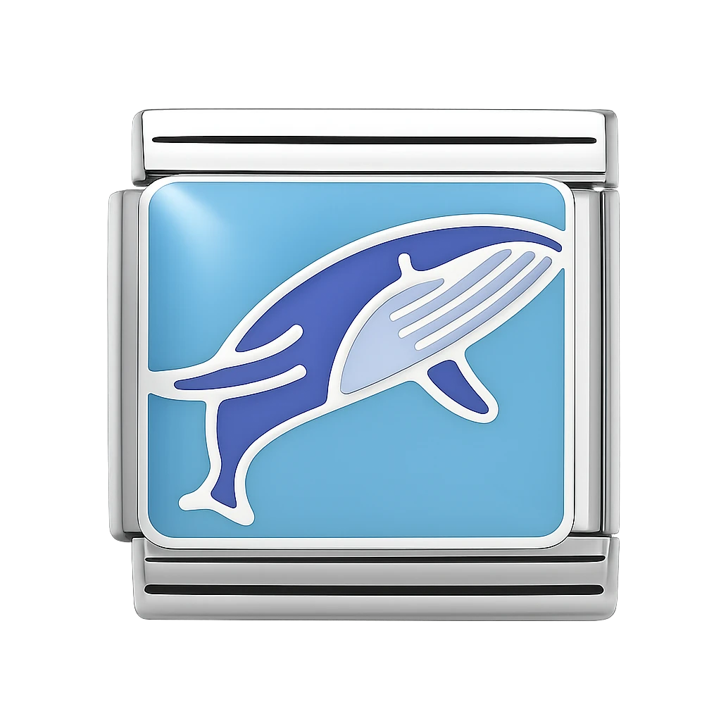 blue enamel whale Silver Charm