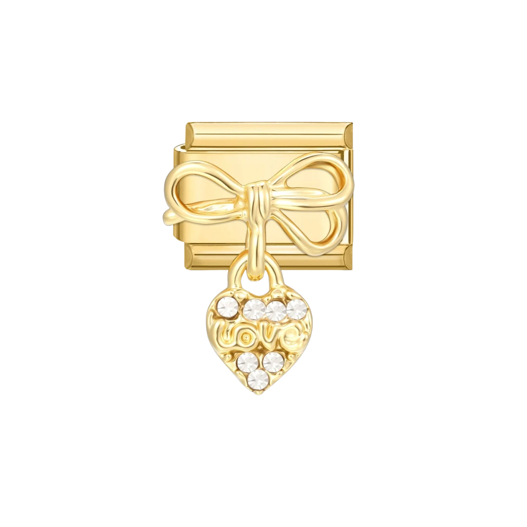 bow and a dangling heart Gold Charm