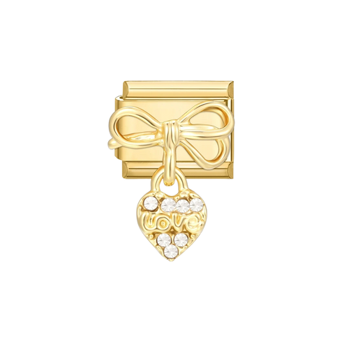 bow and a dangling heart Gold Charm