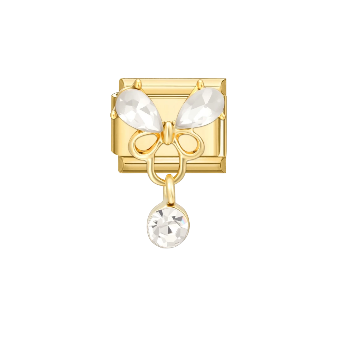 butterfly and dangling crystal Gold Charm