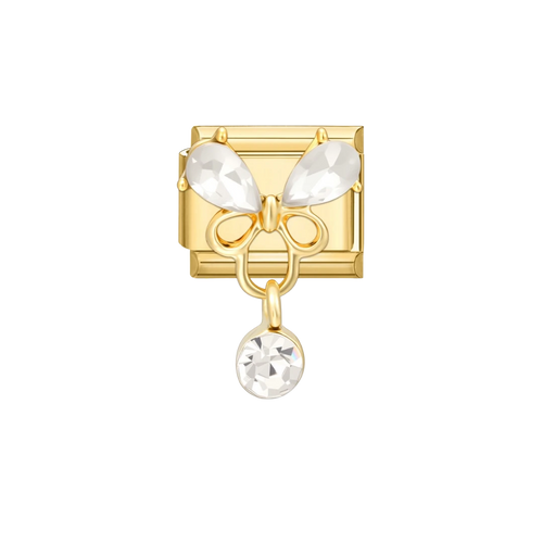 butterfly and dangling crystal Gold Charm