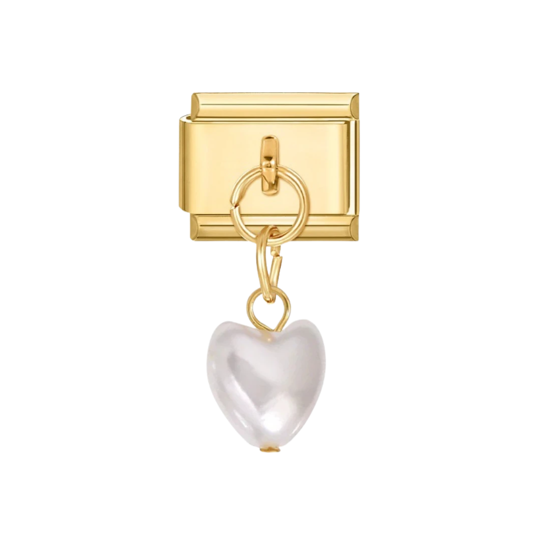 dangling white heart Gold Charm