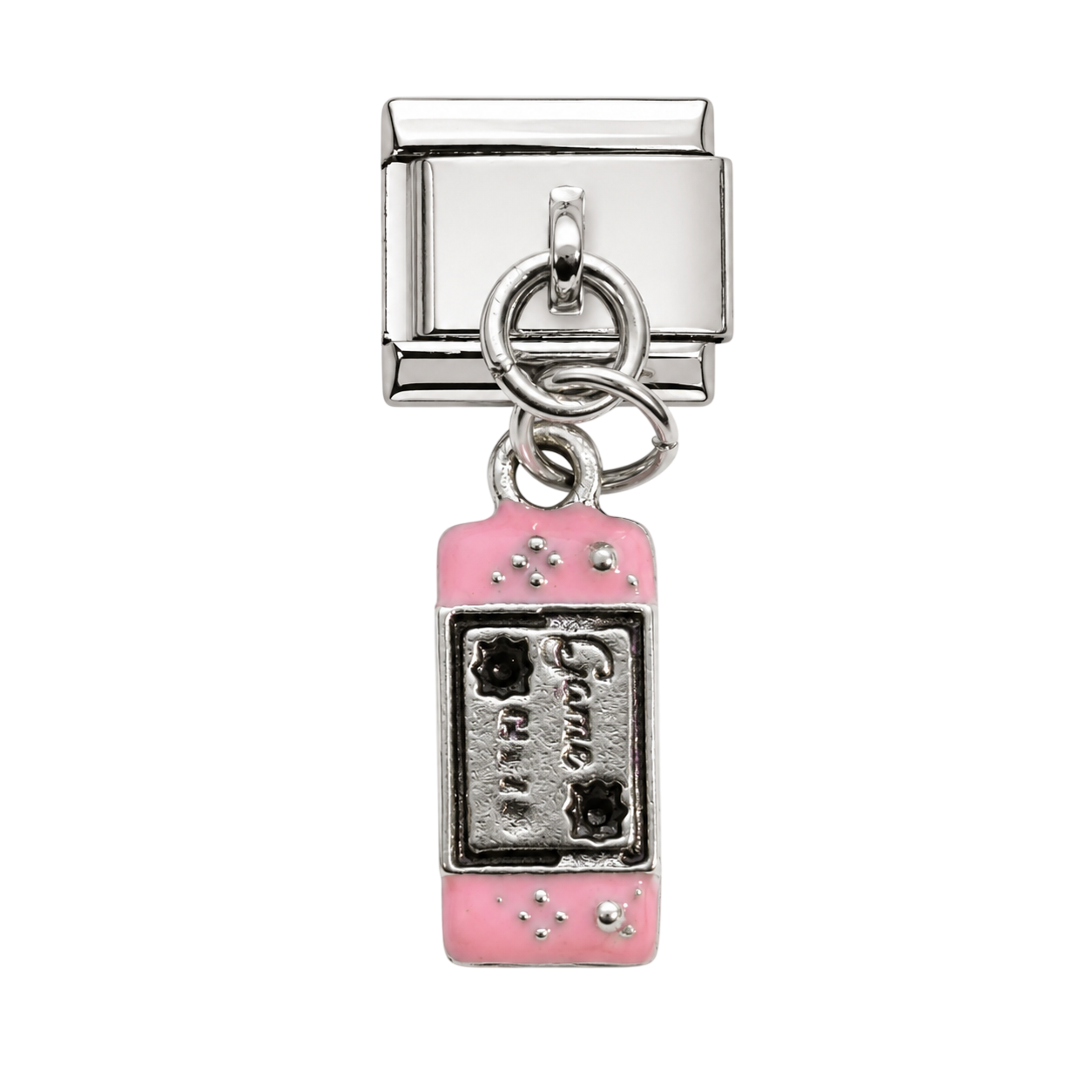 Pink Game Over Handheld Console Dangle Silver Charm