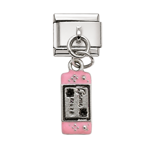 Pink Game Over Handheld Console Dangle Silver Charm