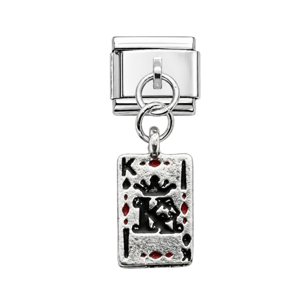 King of Spades Playing Card Dangle Silver Charm