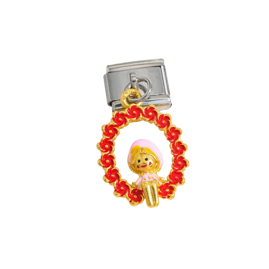 Red Cartoon Girl Silver Charm