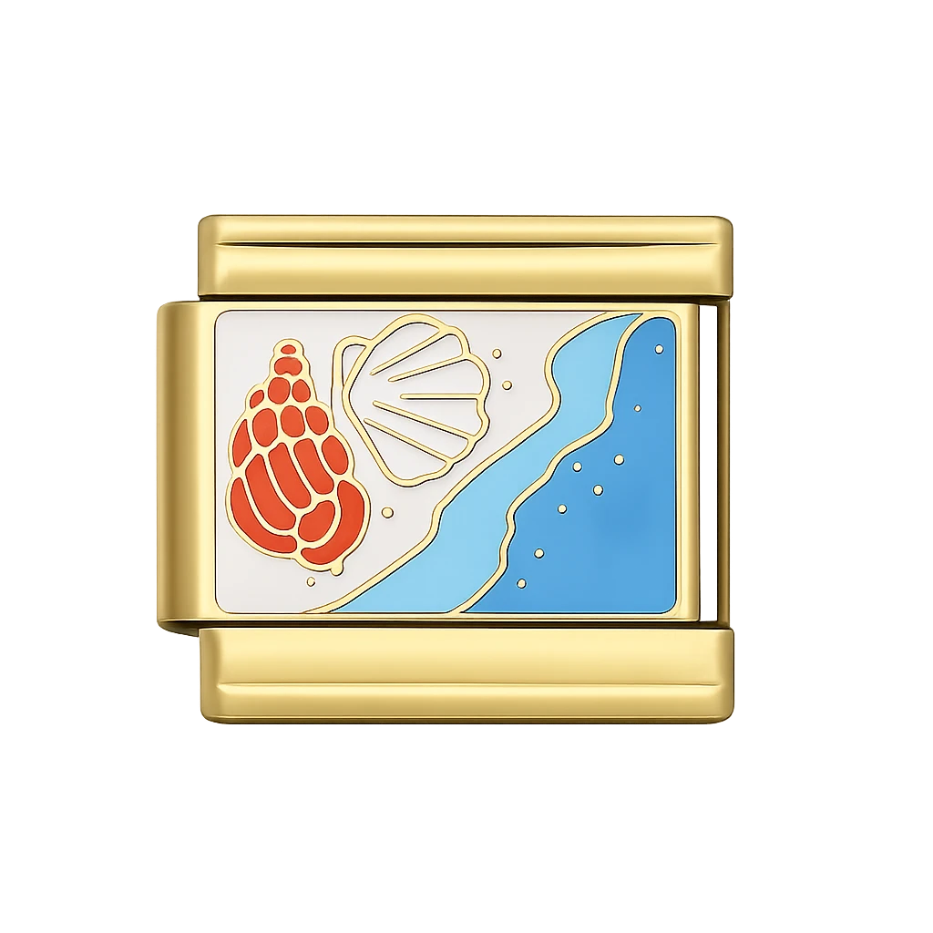 seashell and beach scene Gold Charm