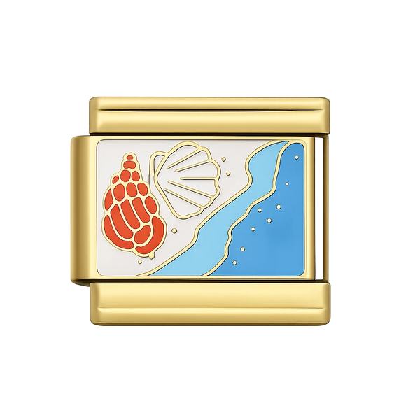 seashell and beach scene Gold Charm