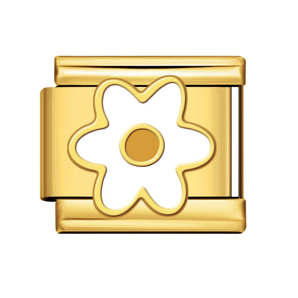 White Daisy Flower Gold Charm